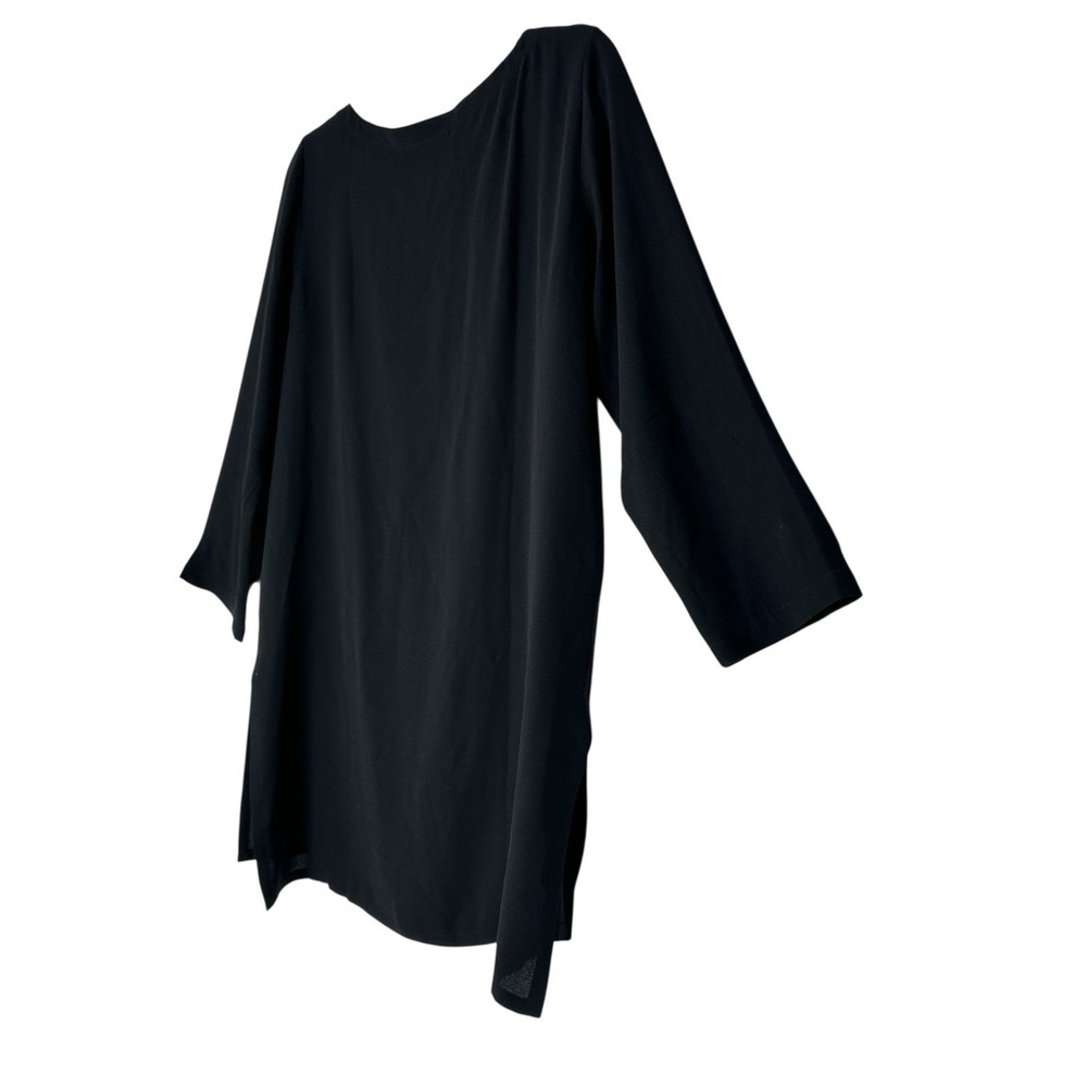 Eileen Fisher 100% Silk Tunic Top Women's XS oversized Black Long Sleeve Elegant - Picture 6 of 9